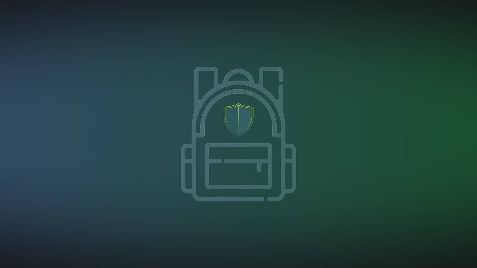 Backpack icon with a shield representing travel data security