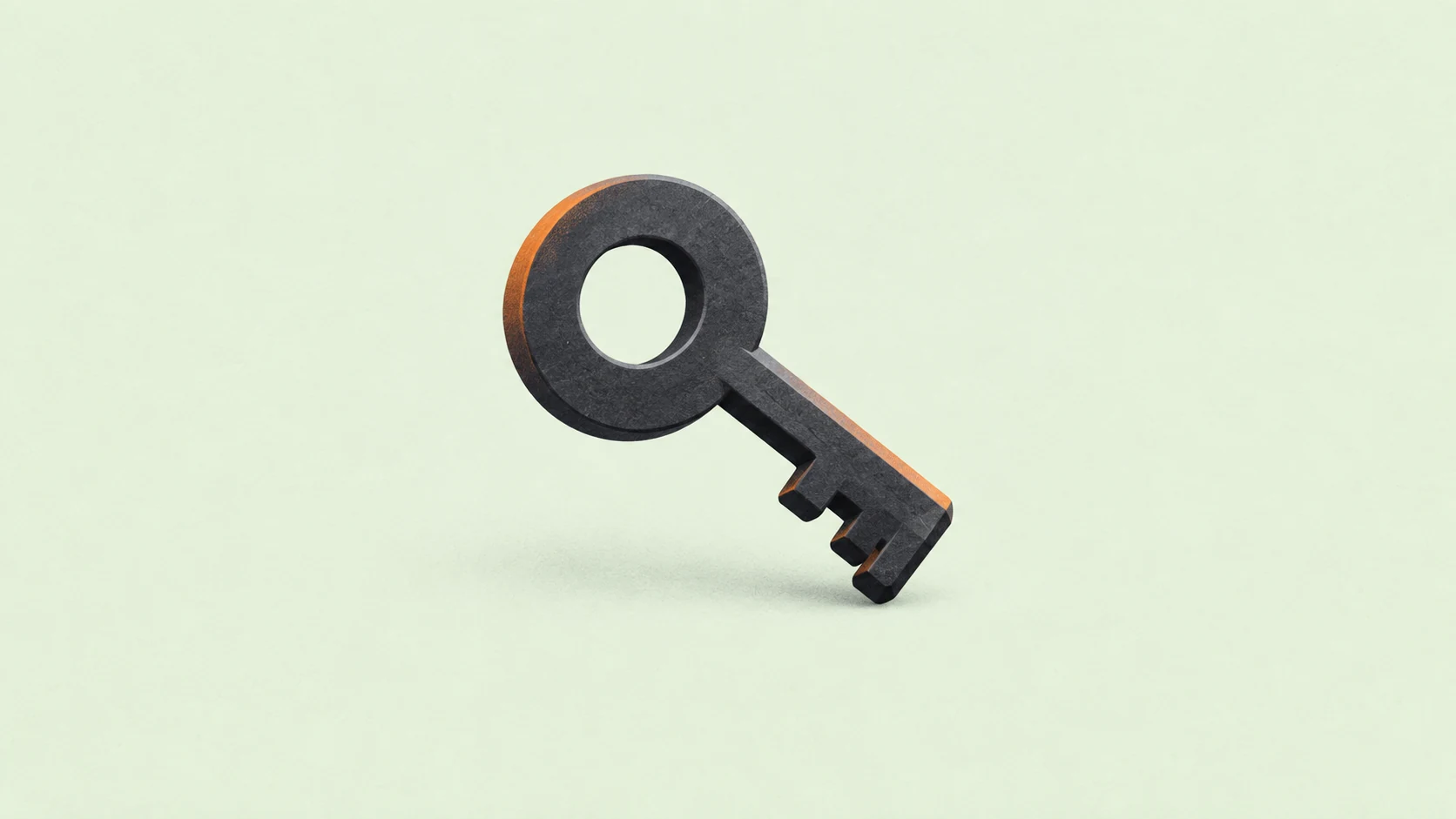 A charcoal key with an orange edge on a pale green background, representing a scoped access token.