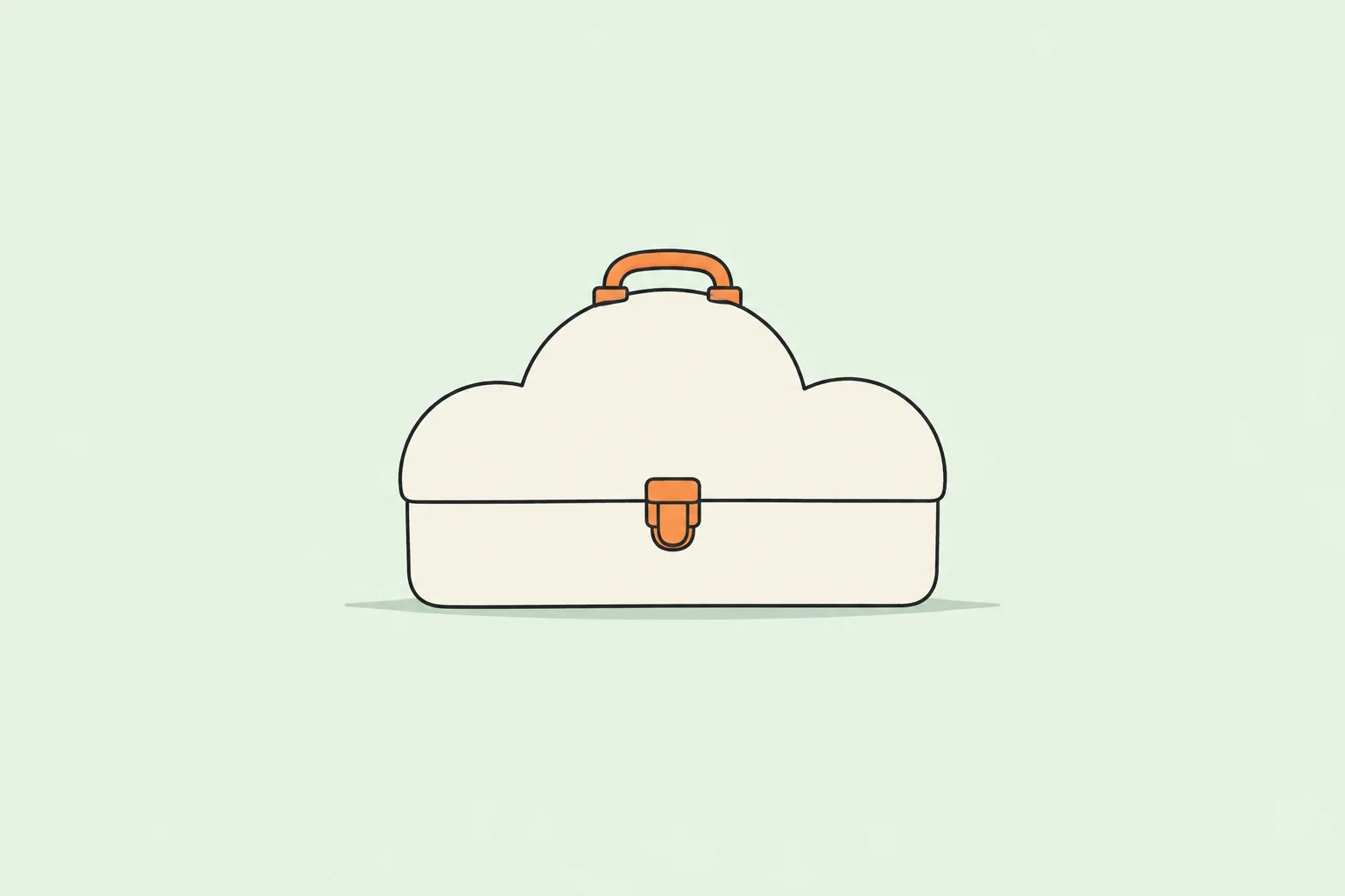 A cream cloud-shaped toolbox with an orange handle and latch on a pale mint background.