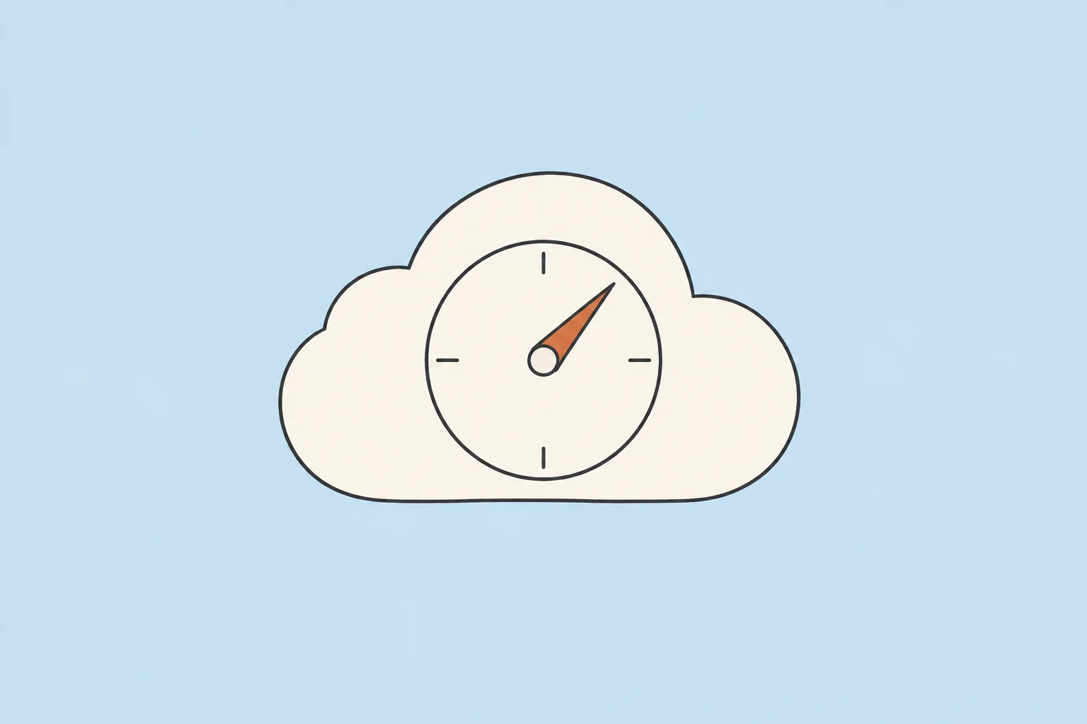 A cream cloud-shaped compass with an orange pointer and a charcoal outline on a pale blue background.