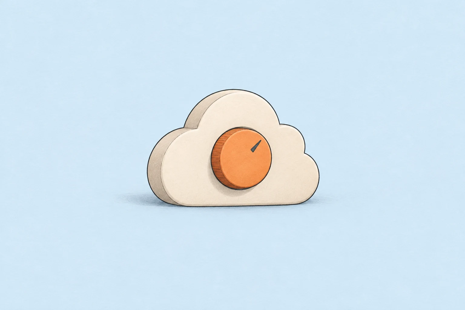 Un objet crème en forme de nuage, muni d'un bouton de réglage orange, sur un fond bleu pâle.