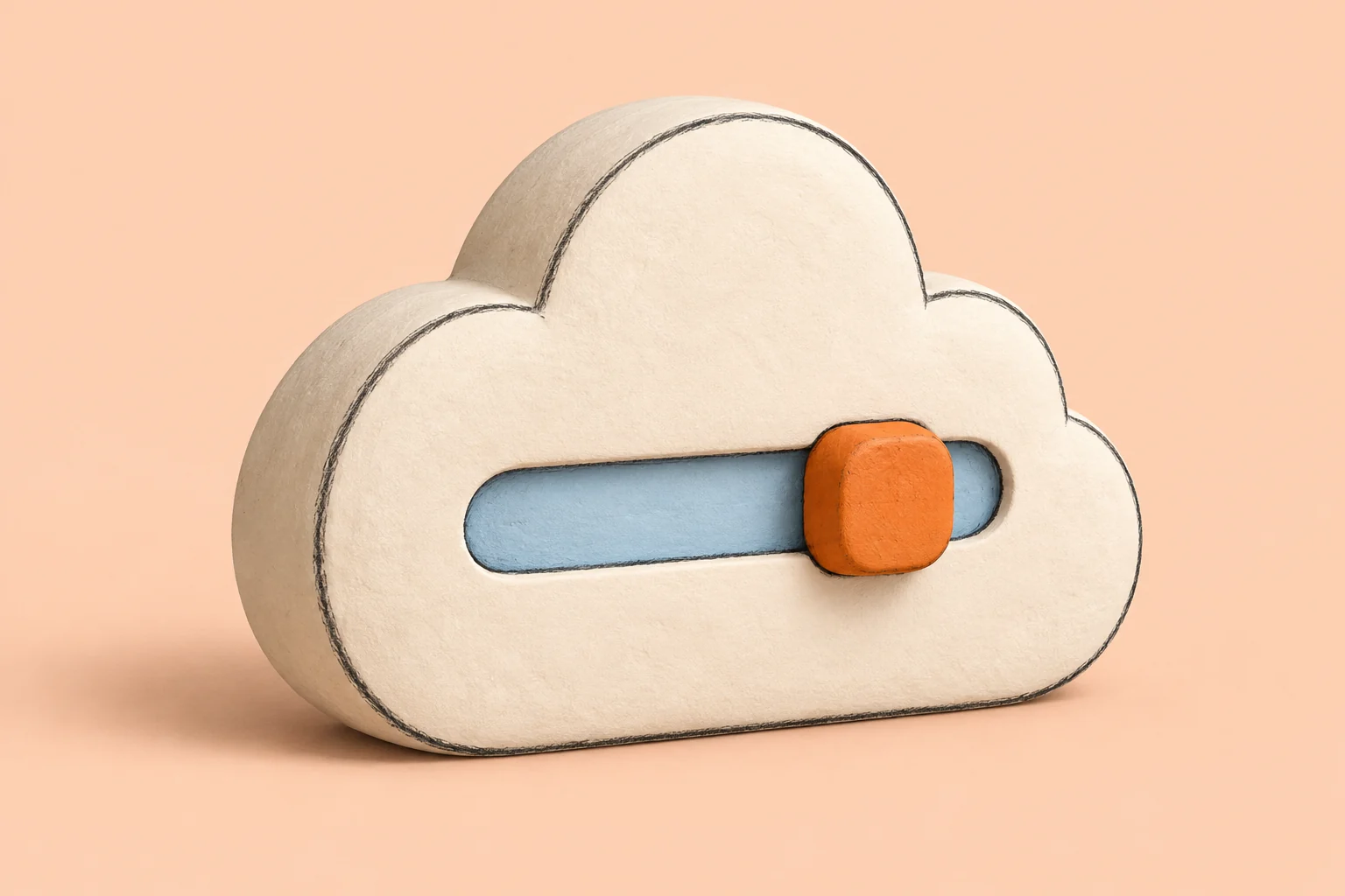 Cream cloud-shaped control box with a blue slider track and orange handle on a pale peach background.