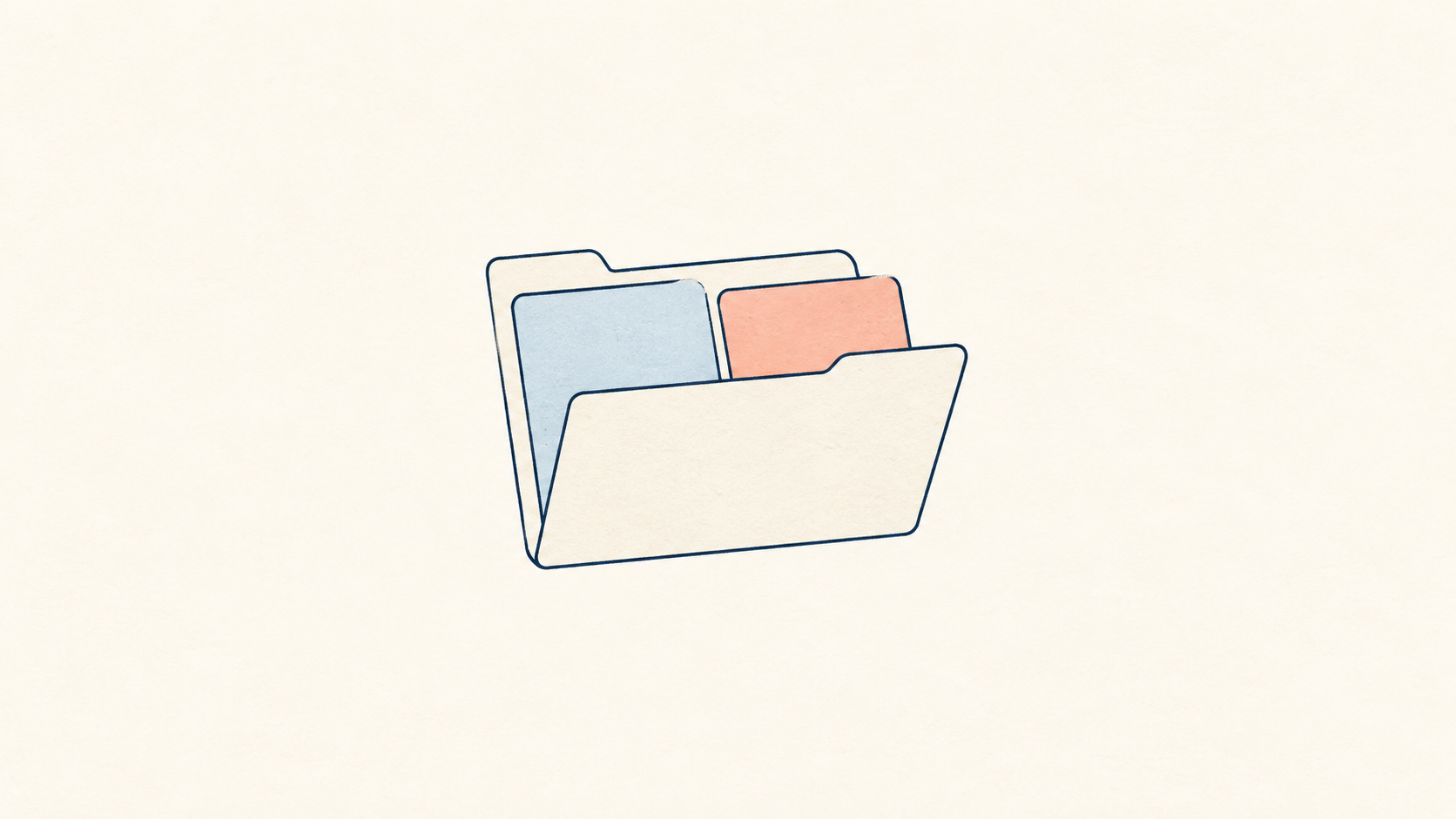 An outlined folder with blue and coral sections on a pale cream background.