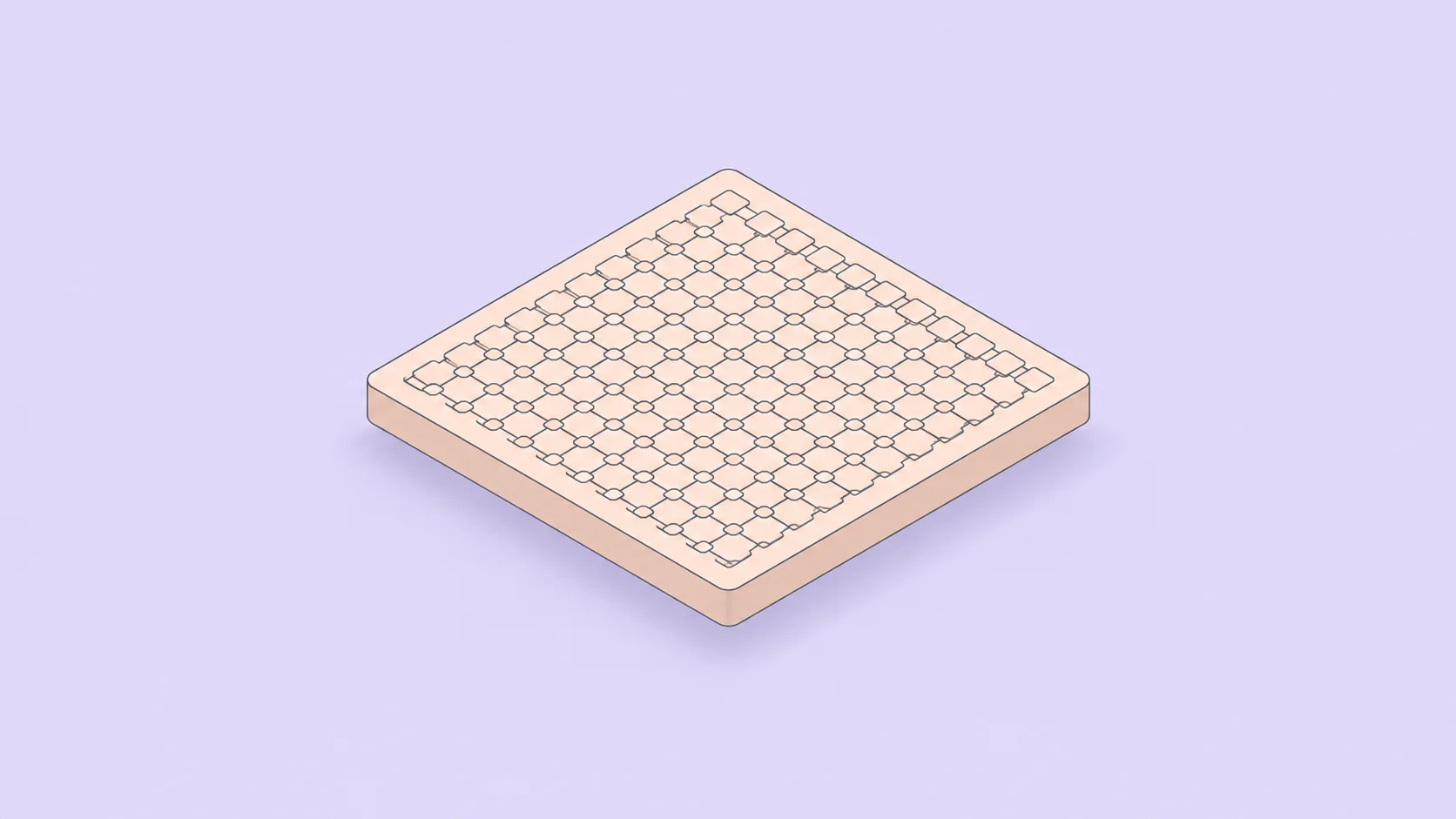 A pale peach processor tile filled with connected cells on a lavender background.