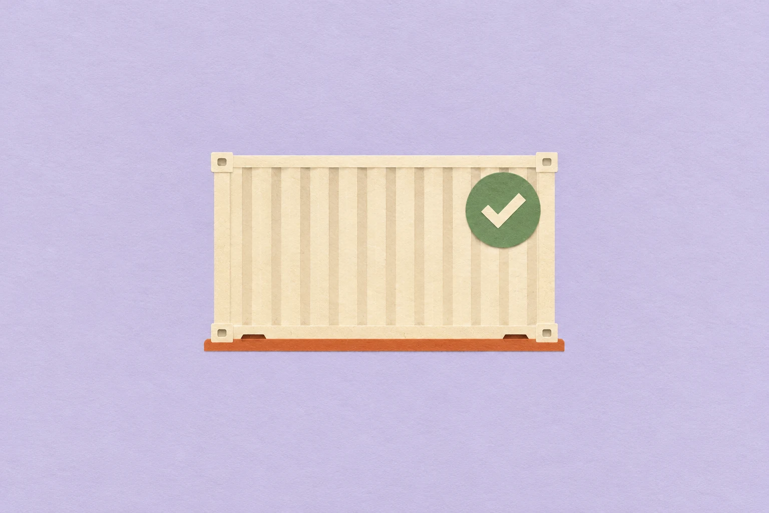 Cream container with a green checkmark and orange base on a pale lavender background.