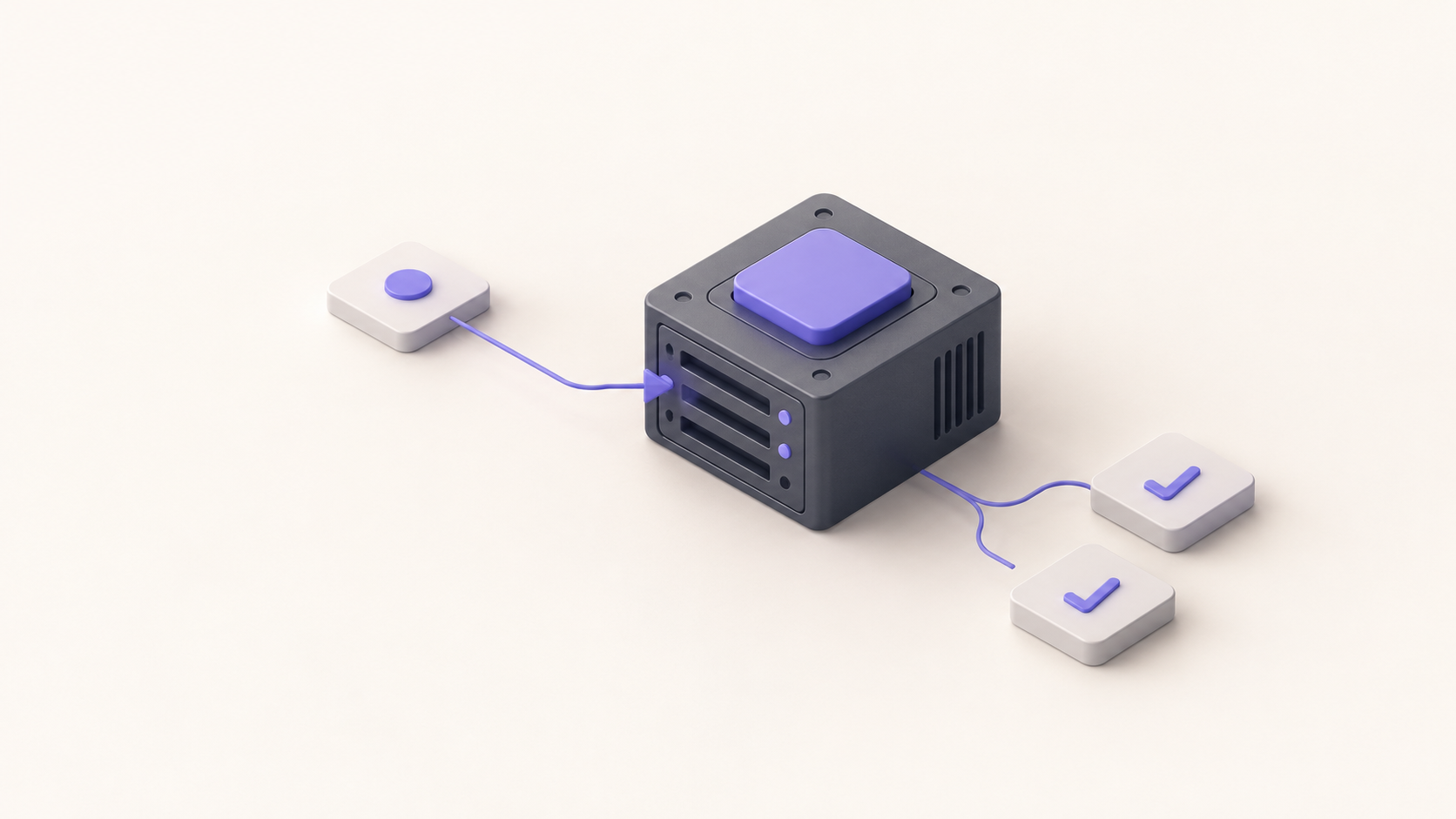 An illustrated CPU server connected to an input tile and two checkmark tiles.