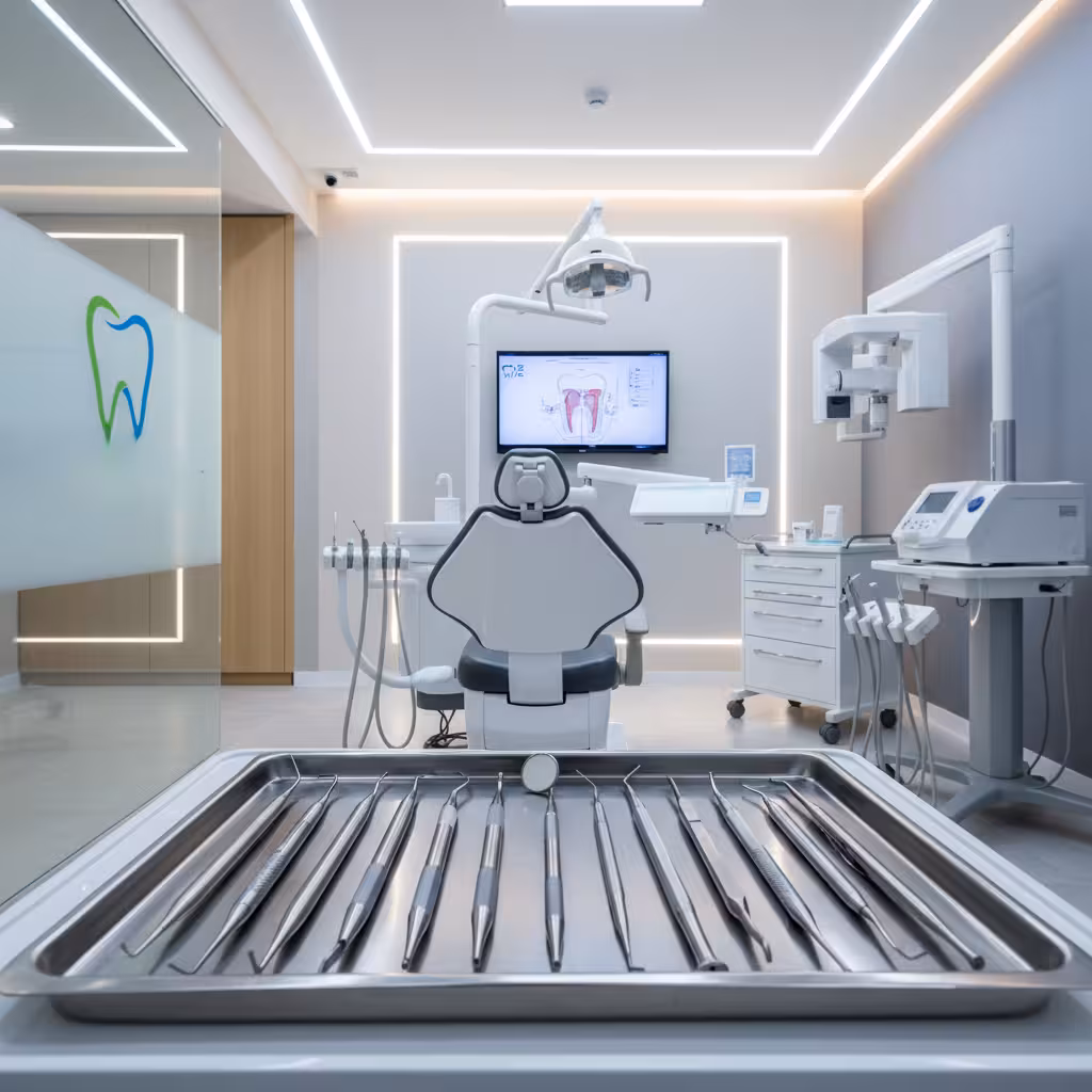 Modern dental operatory with instruments laid out, representing D4346 dental code billing and documentation
