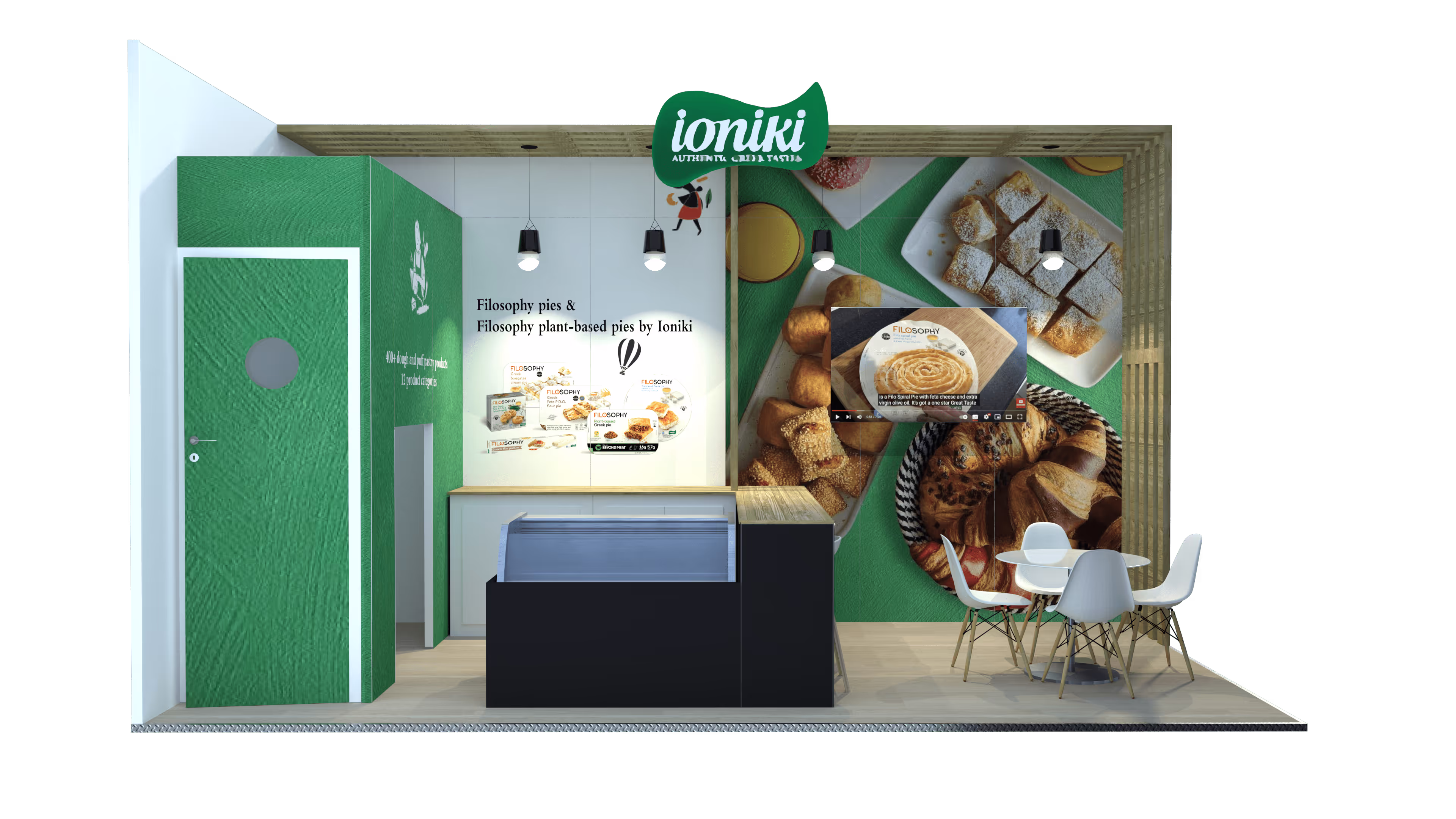 A 3D design of a small exhibition stand. 