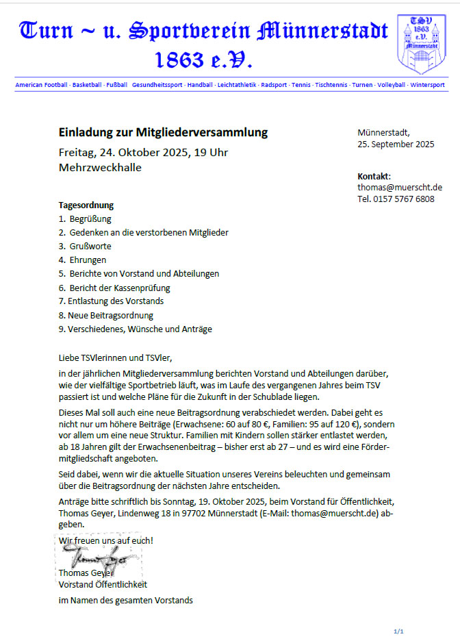 Einladung zur Mitgliederversammlung 2025