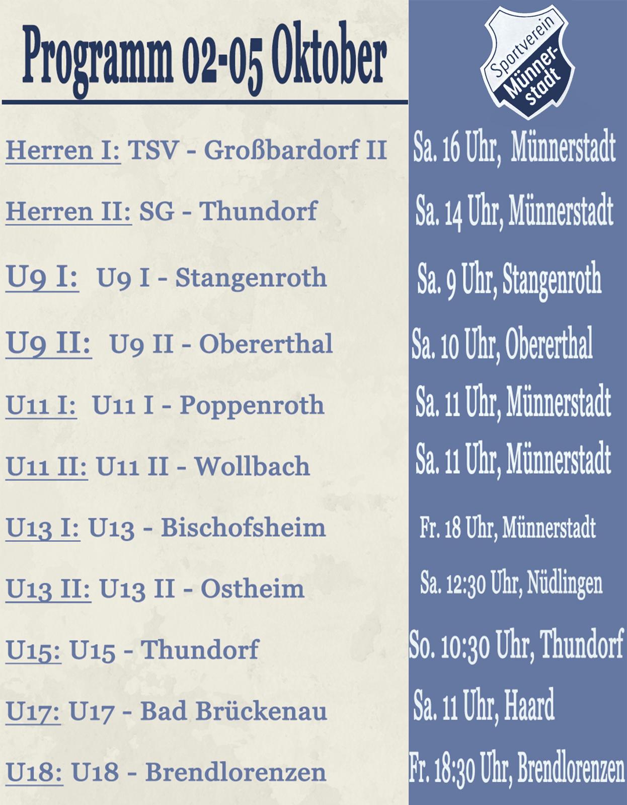 Fußball-Programm vom 3.-5. Oktober