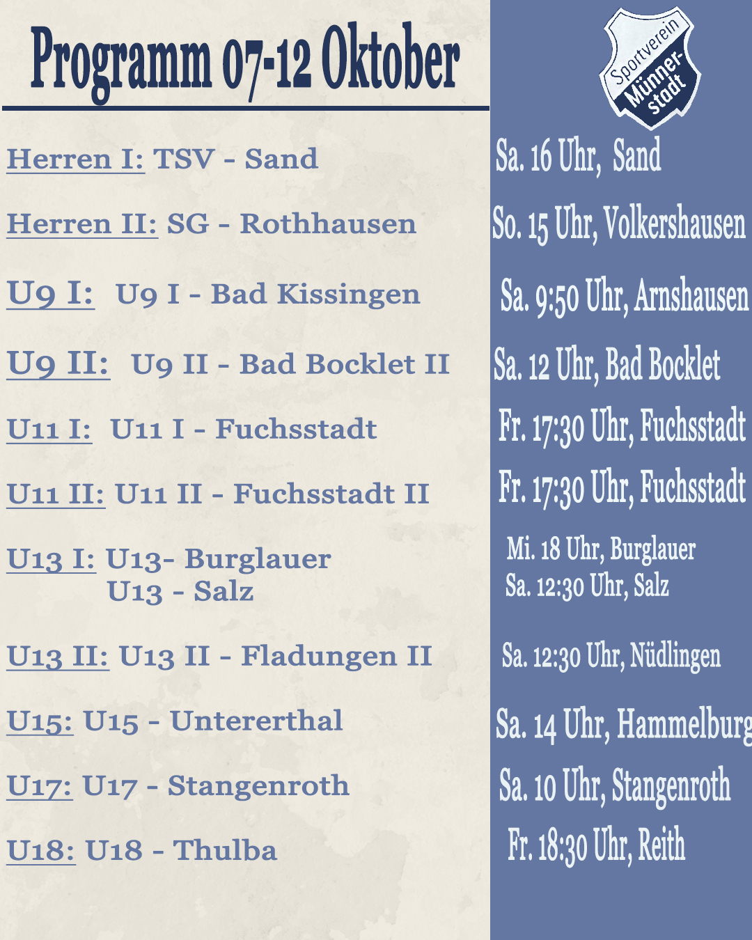 Fußball-Programm vom 07.10.-12.10.2025