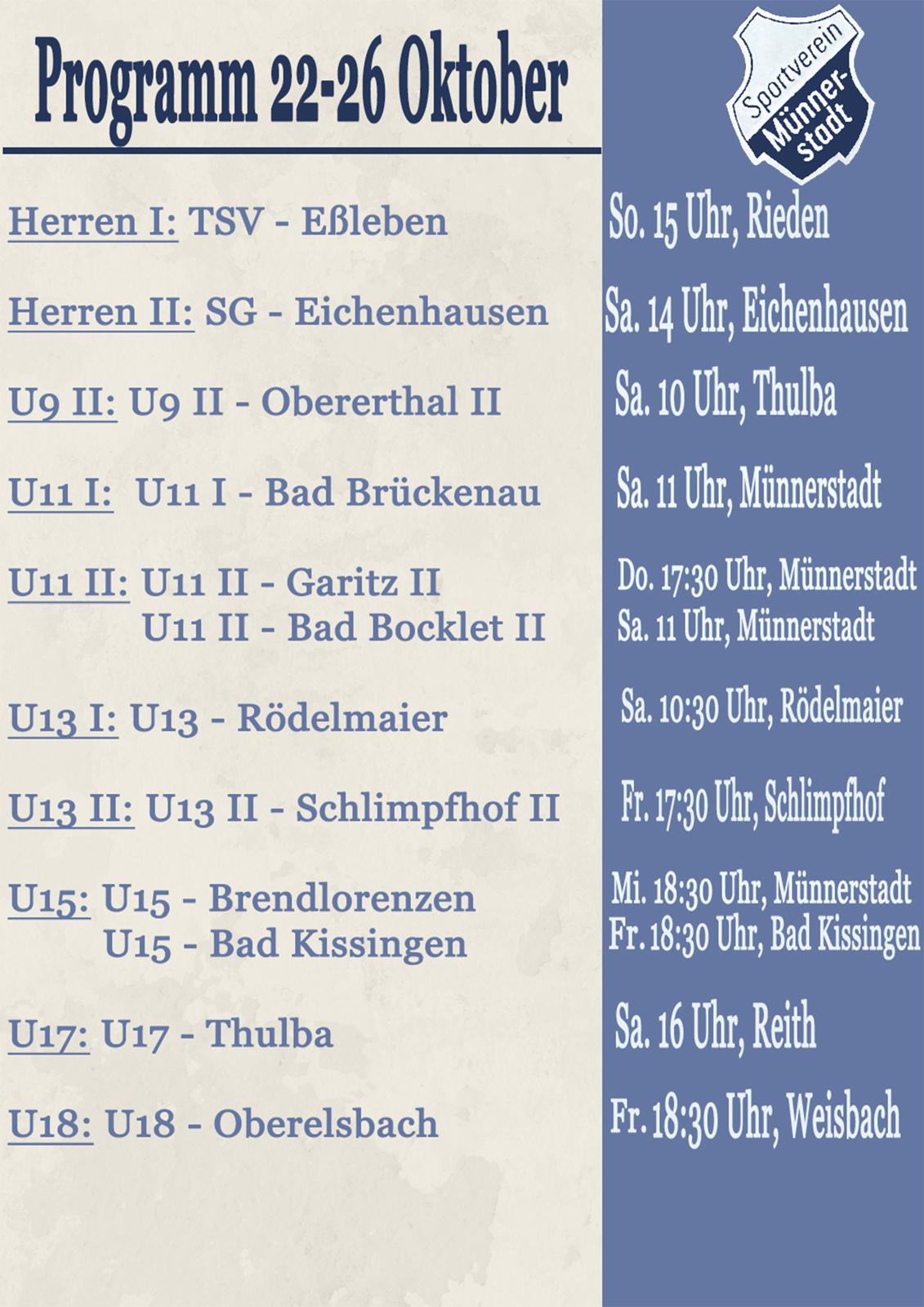 Fußball-Programm vom 22.10 - 26.10.2025