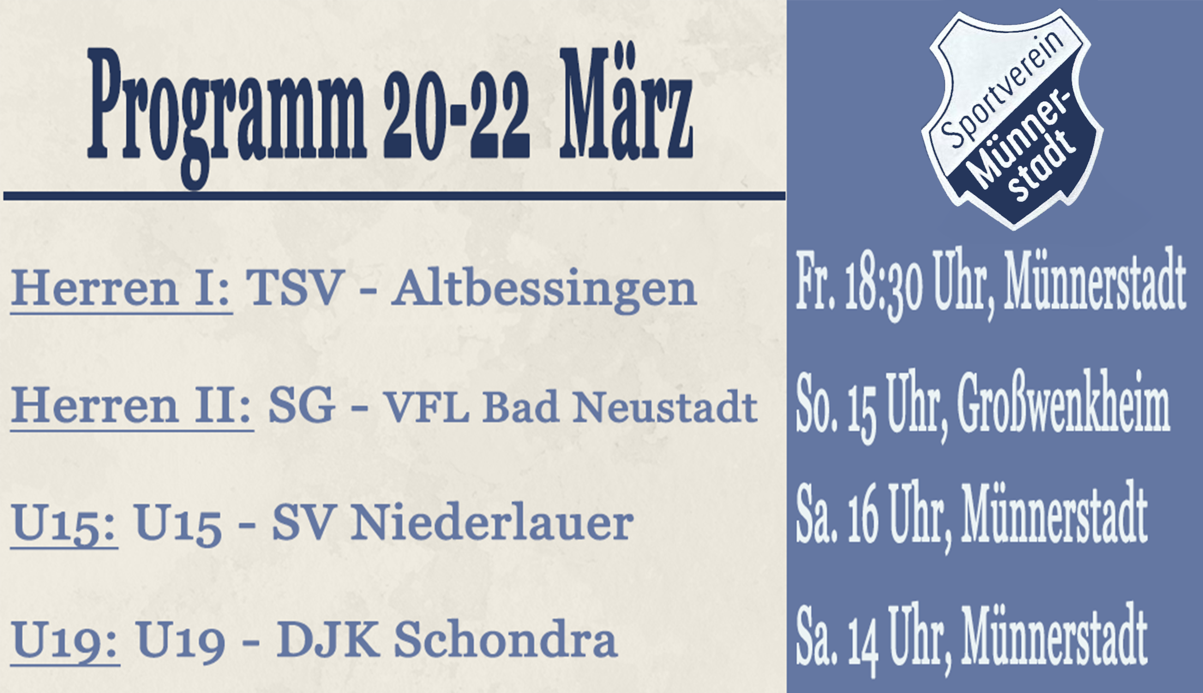 Fußball-Programm vom 20.-22.03.2026