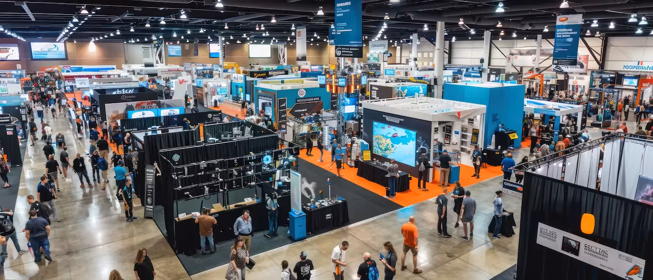 A busy exhibition hall.