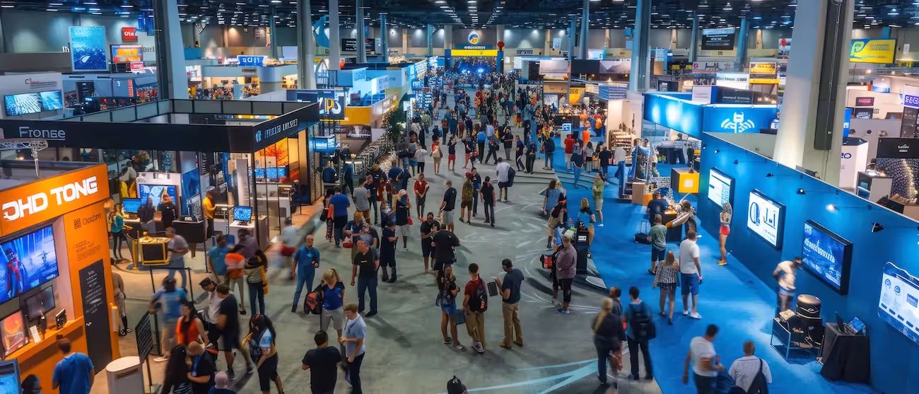 A technology exhibition trade show with custom event stands.