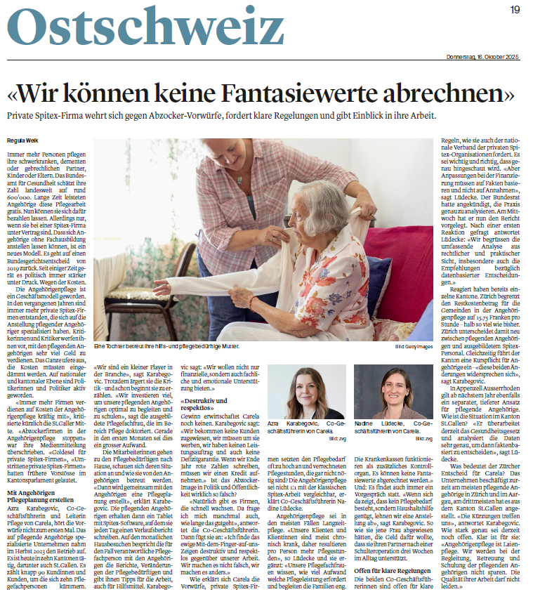 Zeitungsausschnitt im St. Galler Tagblatt über Angehörigenpflege