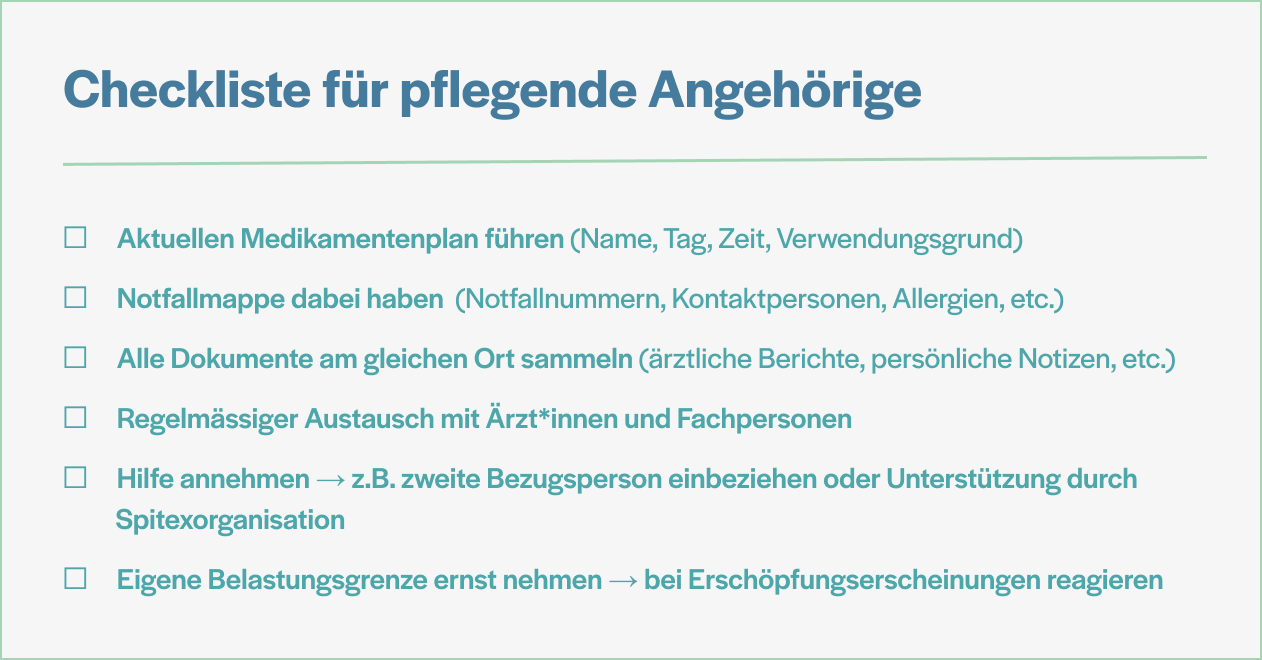 visuelle Checkliste für pflegende Angehörige