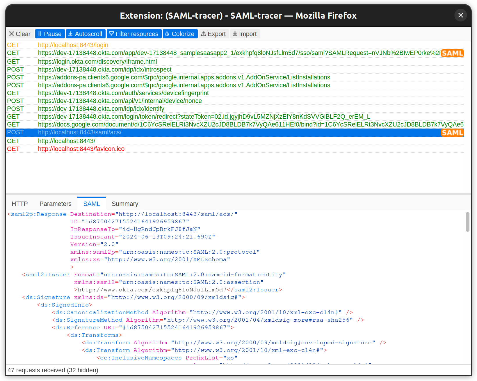 SAML response from IdP