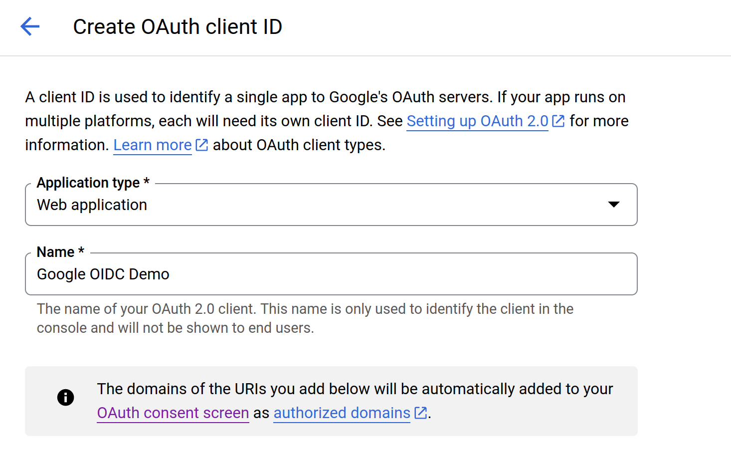 Create Oauth client ID