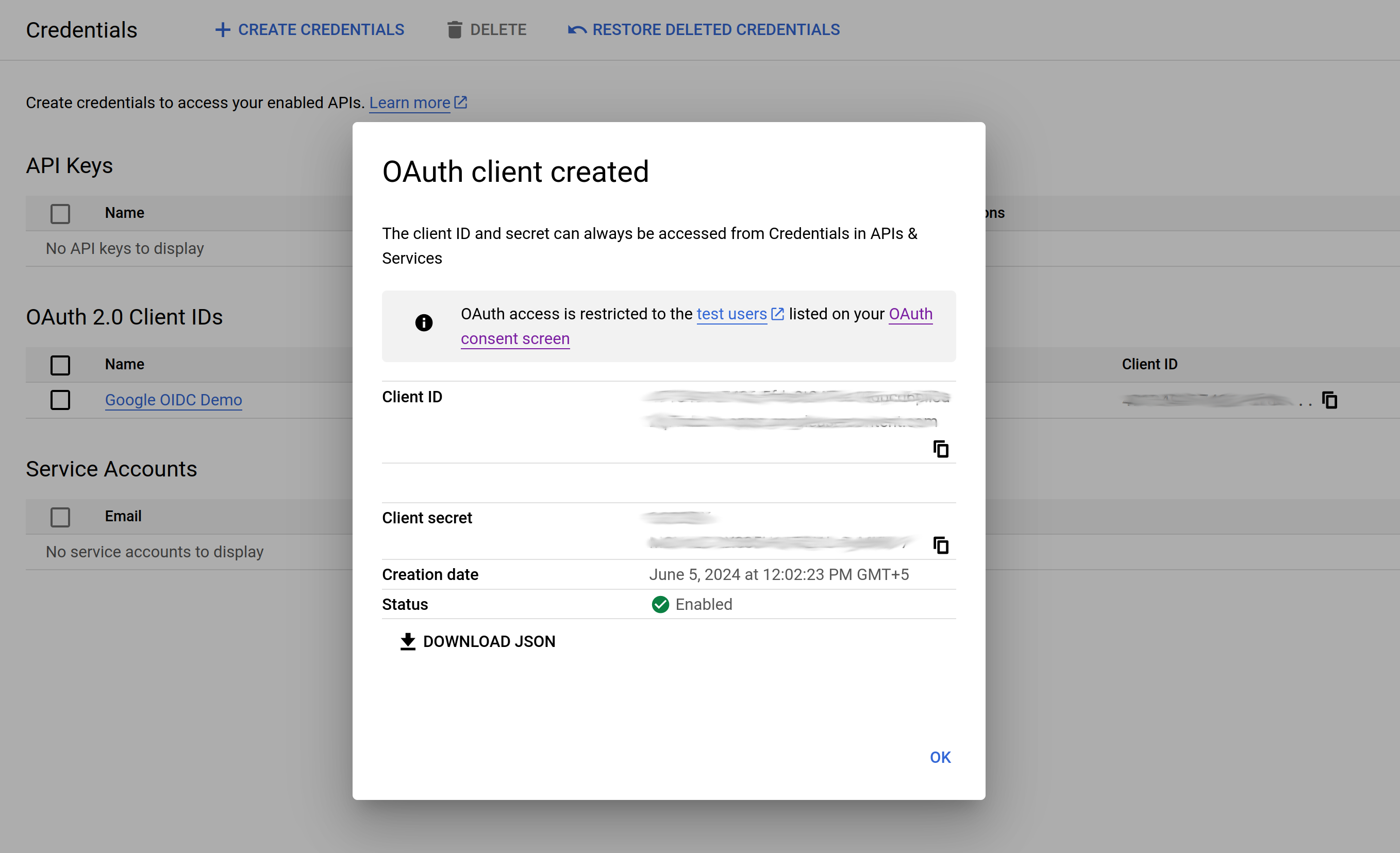 OAuth client created