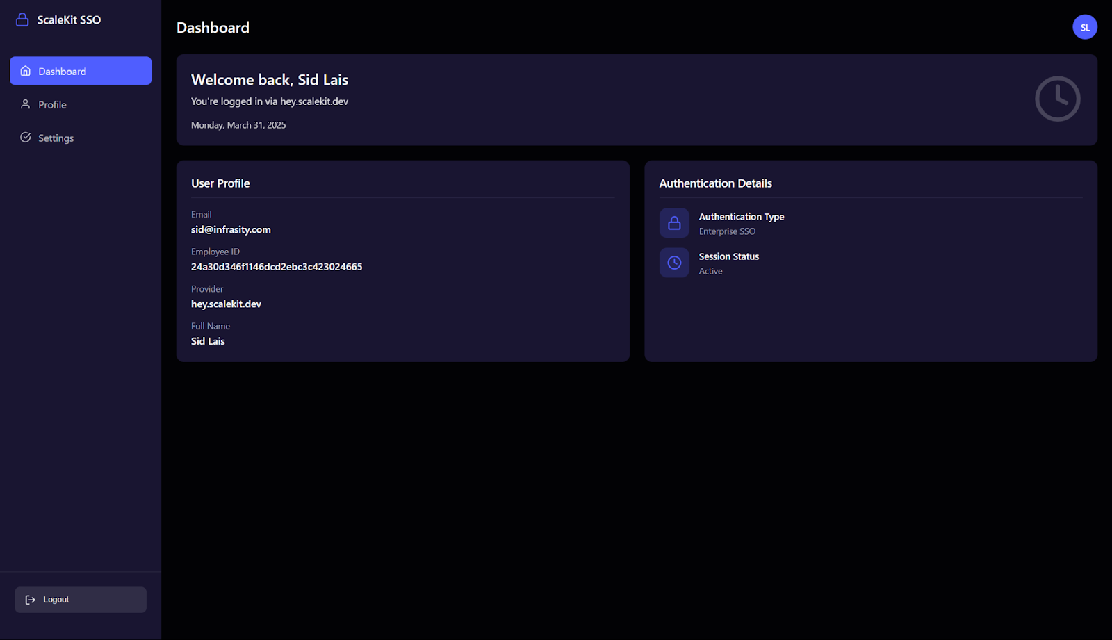 Scalekit SSO dashboard
