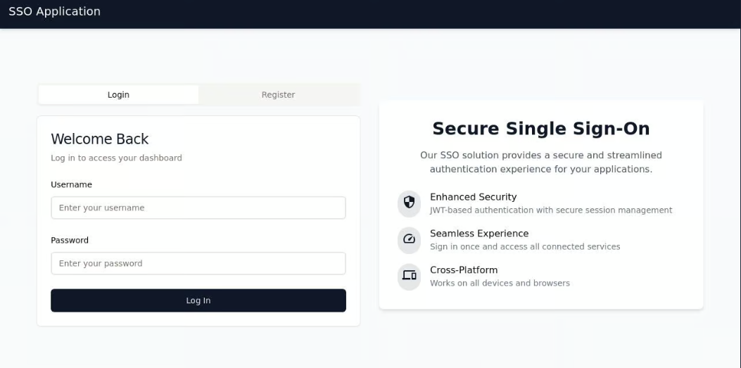 SSO login dashboard