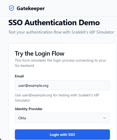 Sample SSO login screen