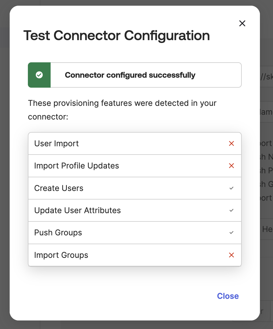 Test connector configuration
