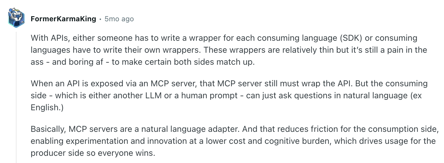 MCP servers are natural language adapters, from Reddit