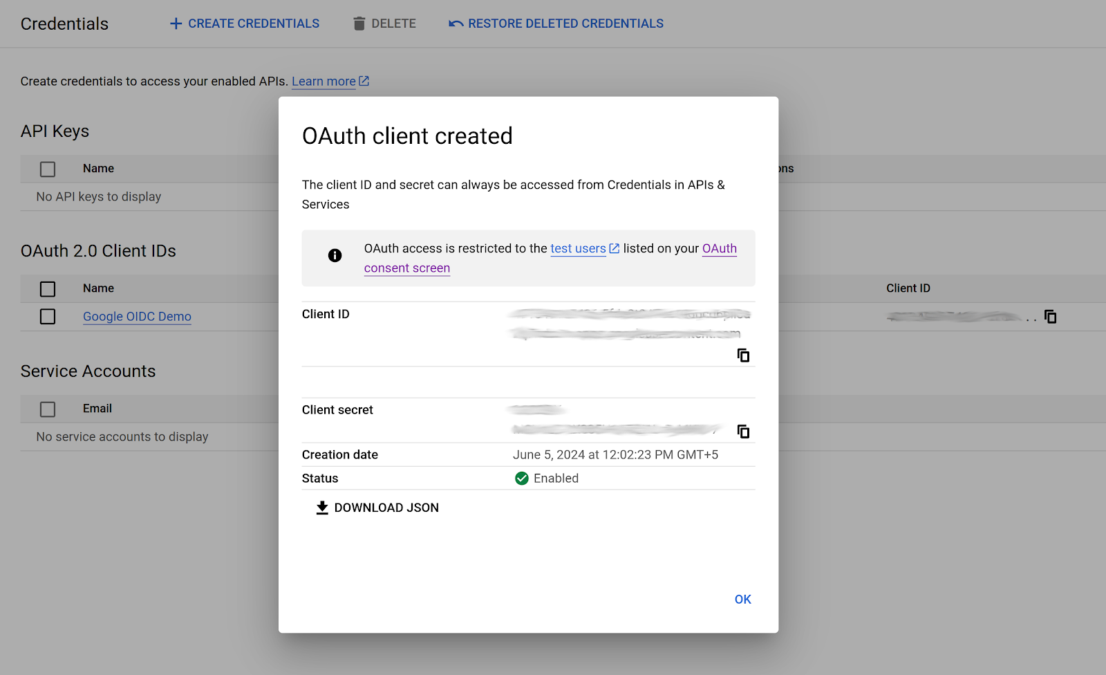 OAuth client created