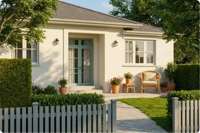 Single-family rental home with a white picket fence