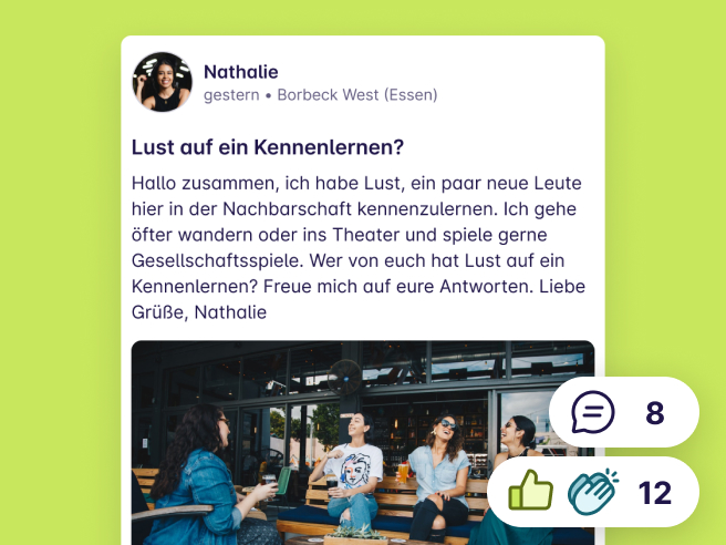 Screeshot von einem Post "Lust auf ein Kennenlernen?" von Nathalie aus Borbeck West (Essen)