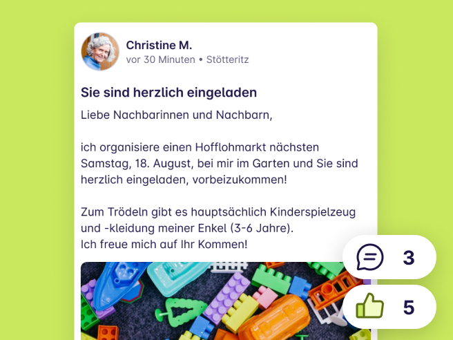 Screenshot von einem Post "Sie sind herzlich eingeladen" von Christine M. aus Stötteritz