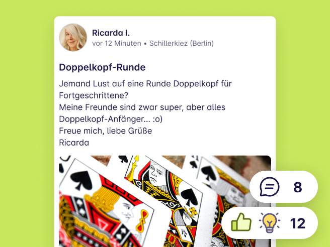 Screenshot von einem Post "Doppelkopf Runde" von Ricarda I. aus Schillerkiez (Berlin)