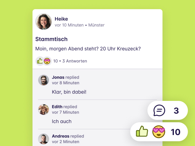 Screenshot von einem Post "Stammtisch" von Heike aus Münster