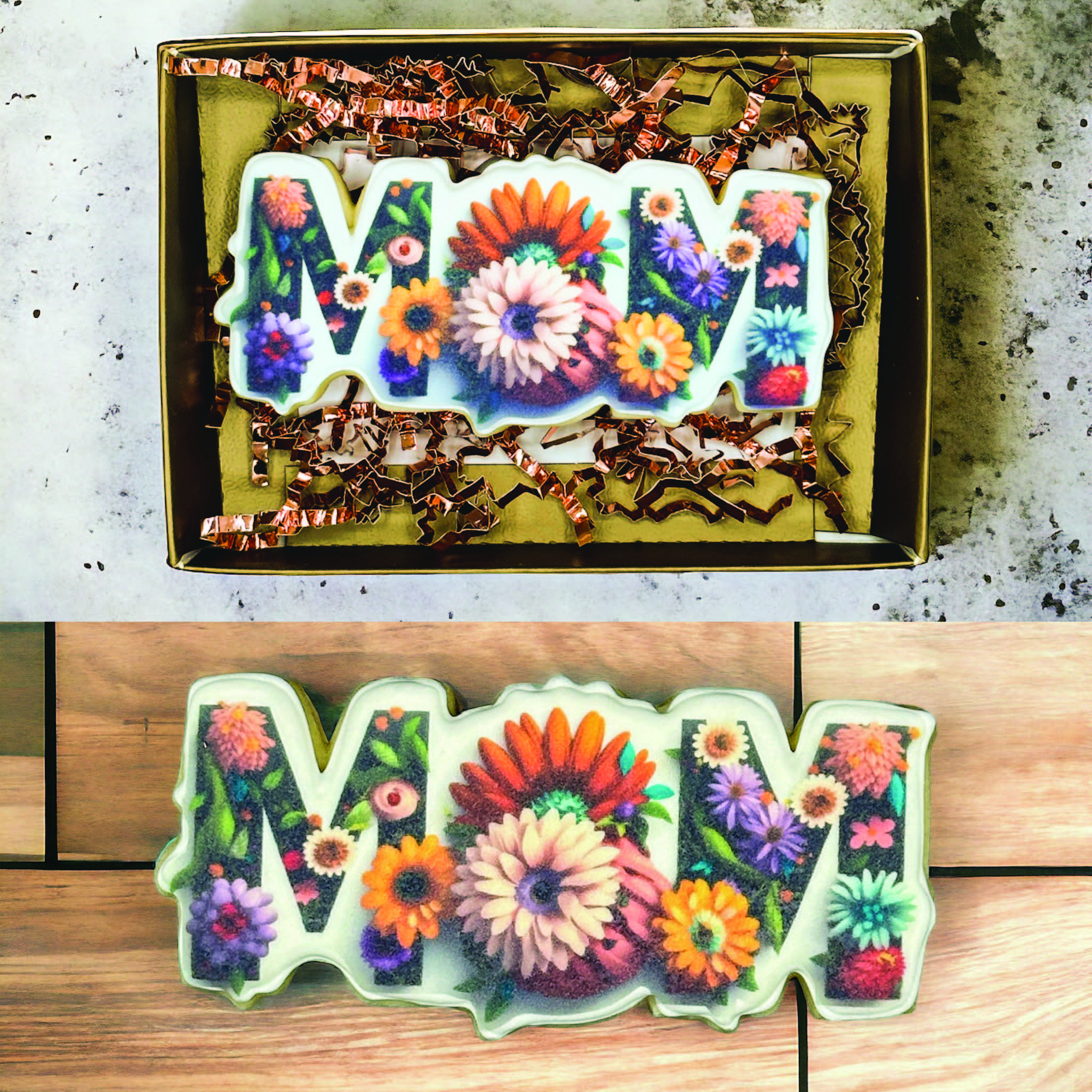 Box with Large 4.5in MOM Flower Cookie 