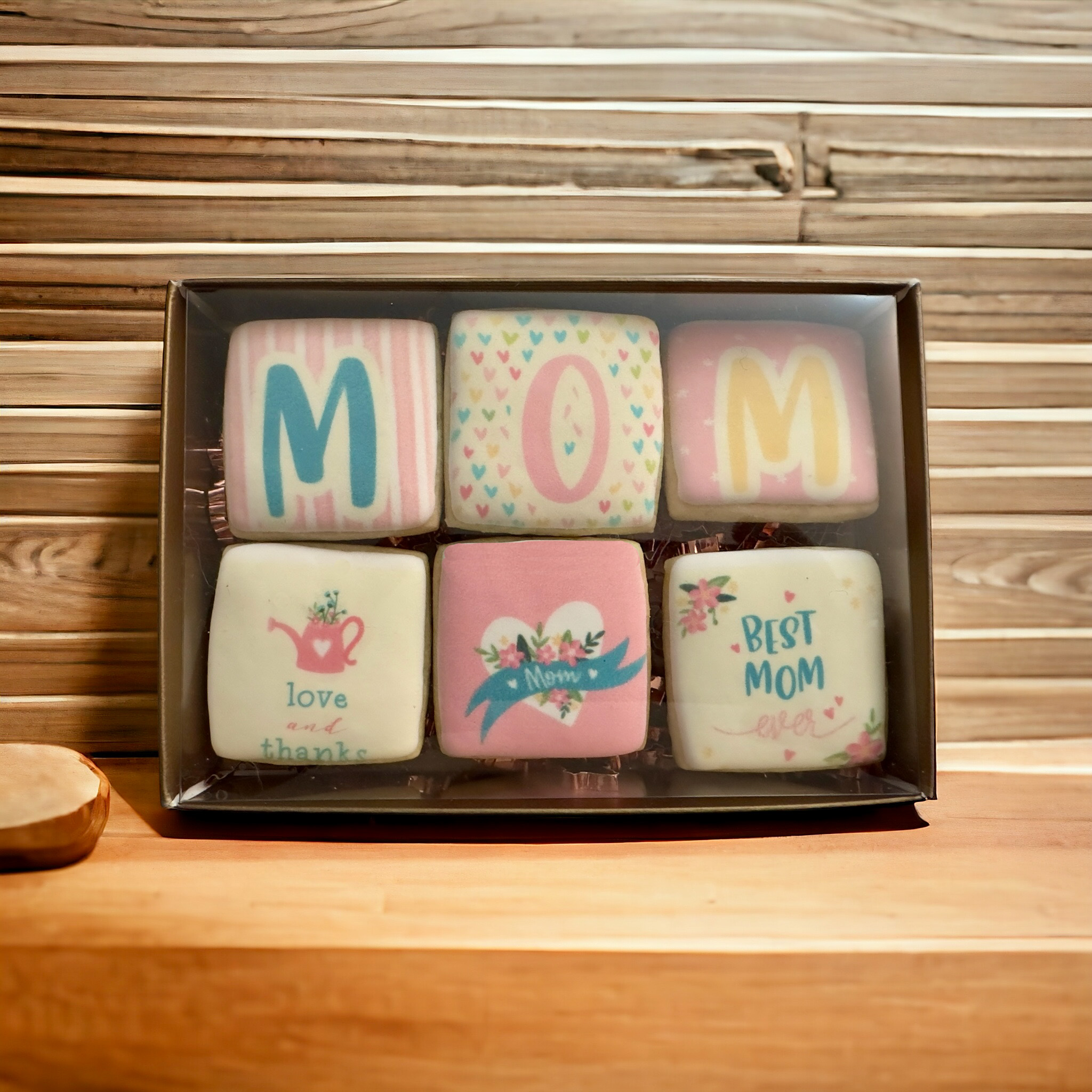 Box with 6 mini 1.5 in square sugar cookies