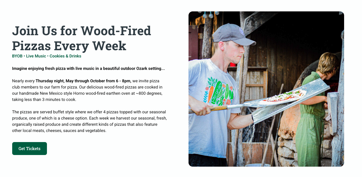 Millsap Farms Pizza Night landing page