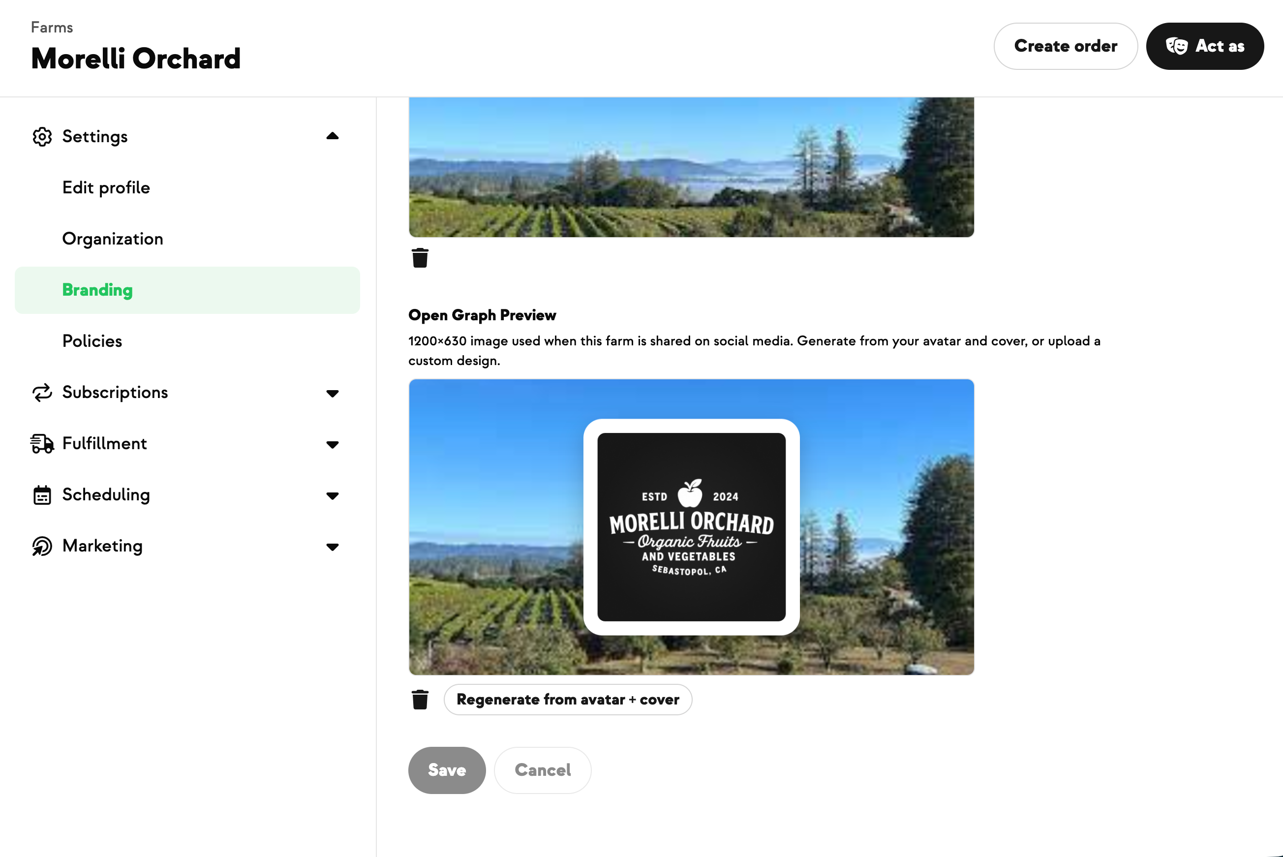 Branded link preview settings in farm branding page