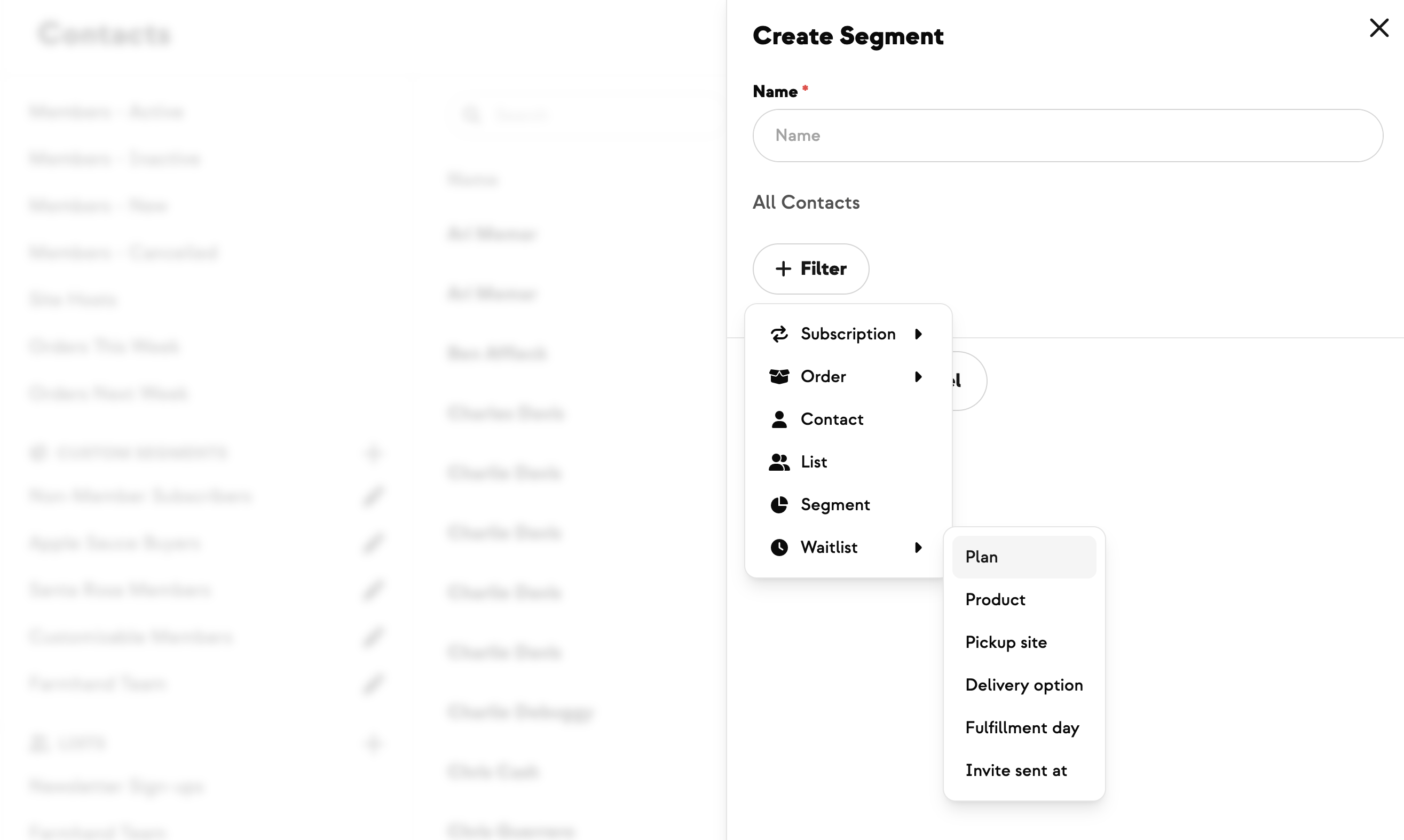 The Waitlist filter in the Segment Builder