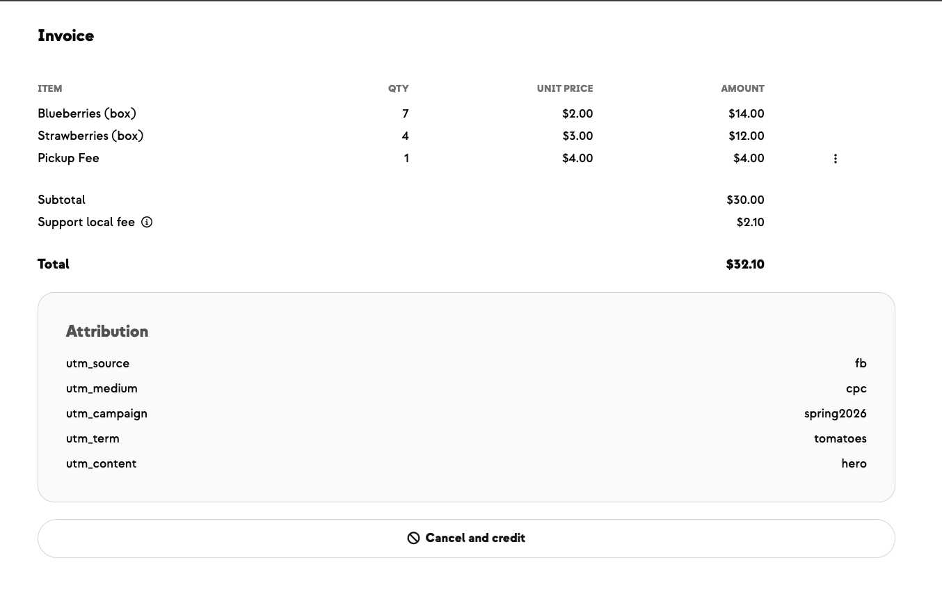 The Attribution card on a retail order detail page