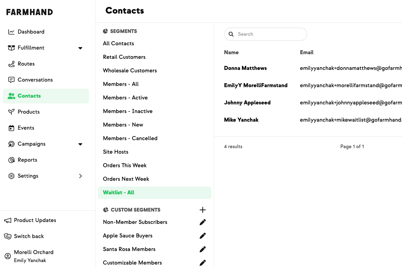 The Waitlist - All segment in the Contacts sidebar