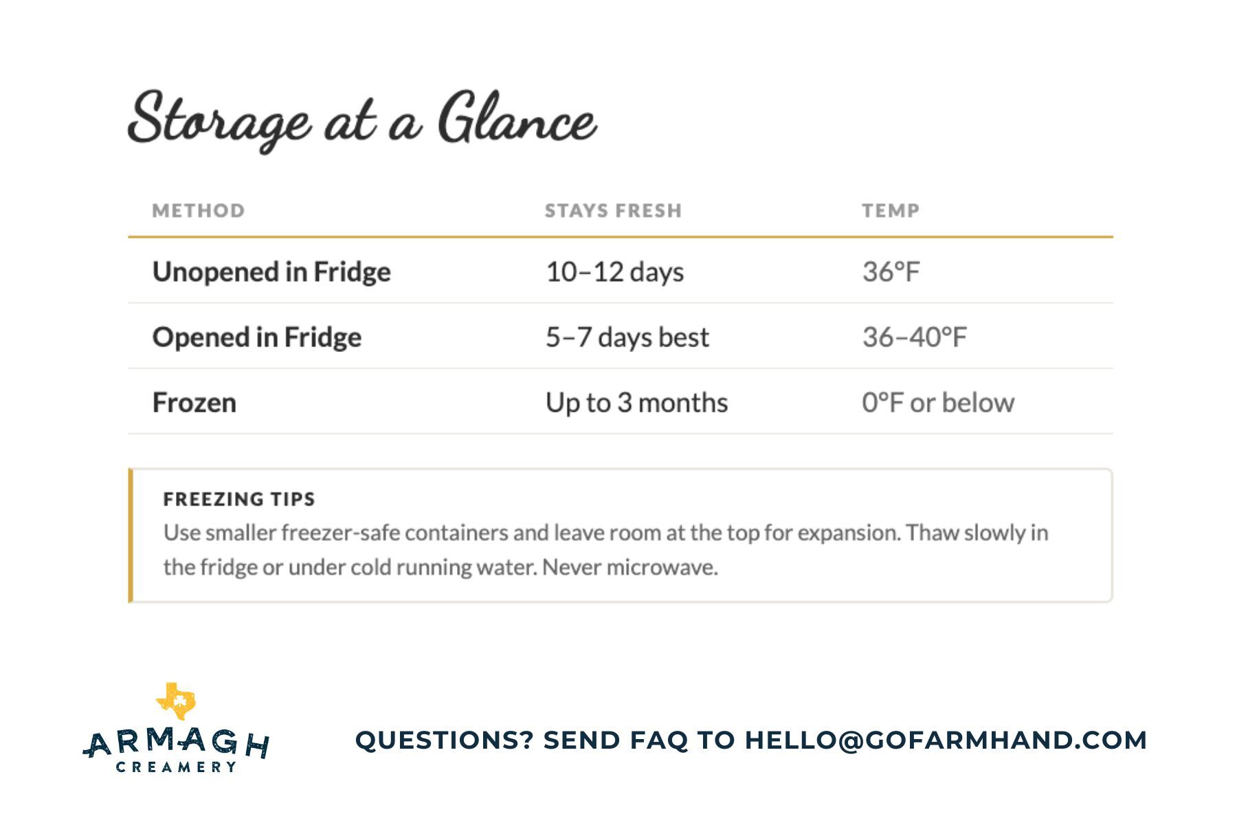 Armagh Creamery handbook page 12 — raw milk storage tips