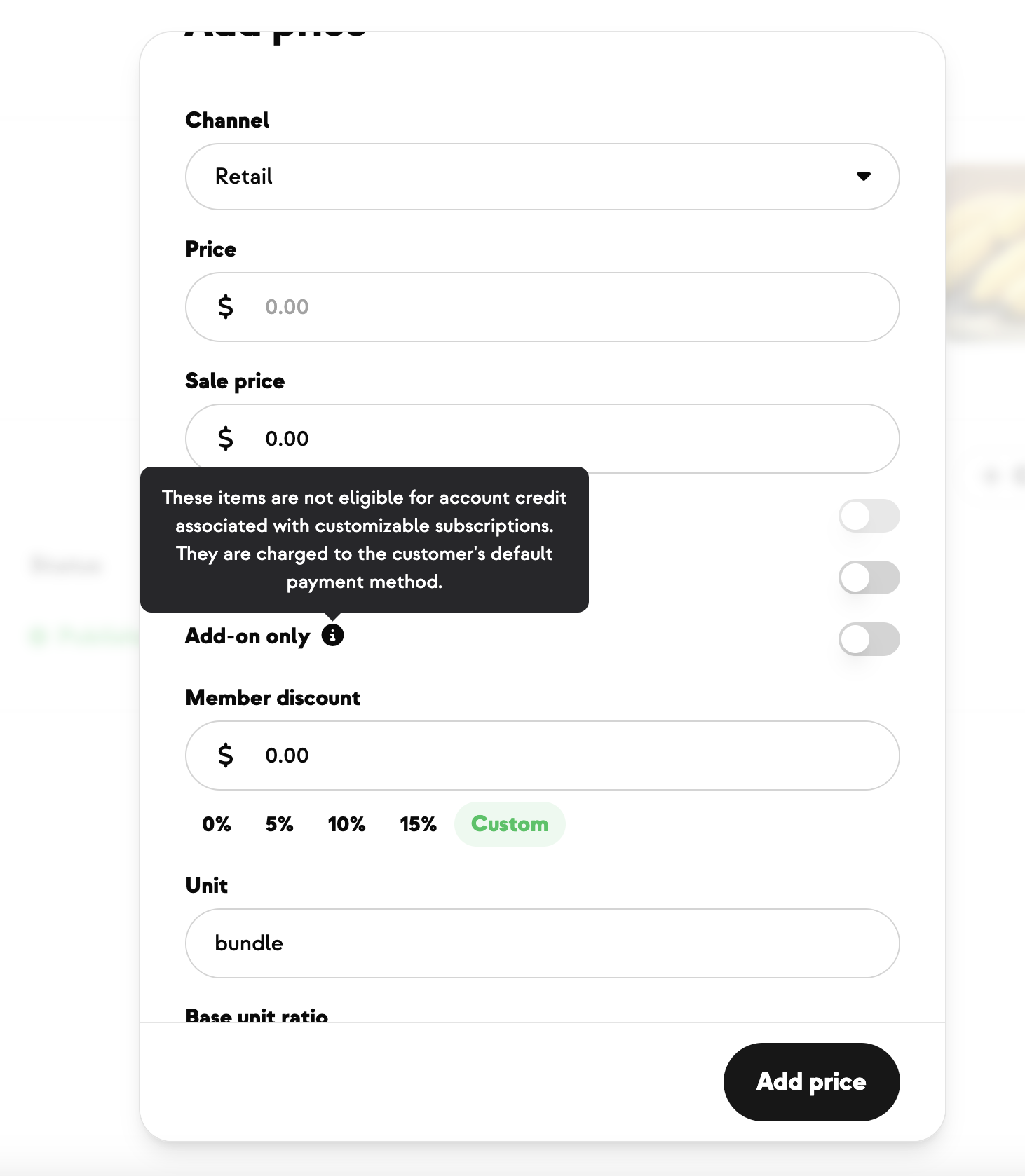 The new Add-on Only toggle on a product variant in the admin