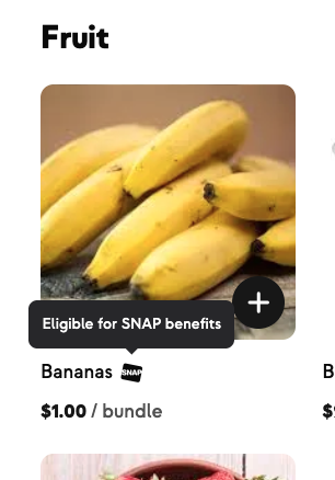 SNAP icon next to eligible products in the shop grid