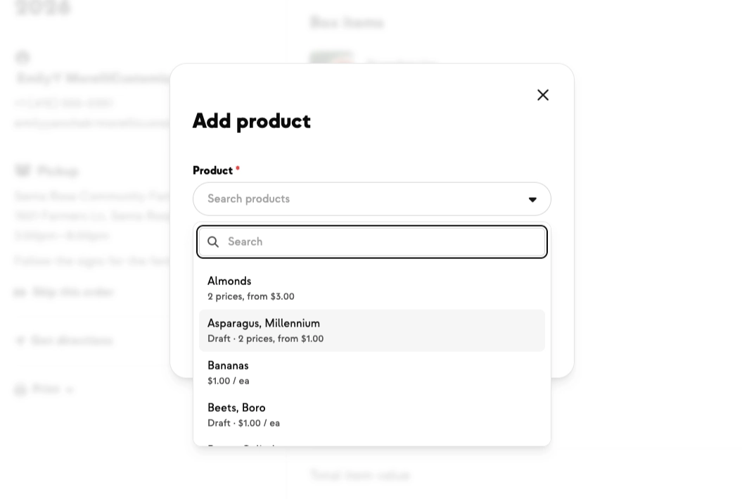 Add product search inside a member's order showing a Draft tag next to a draft product