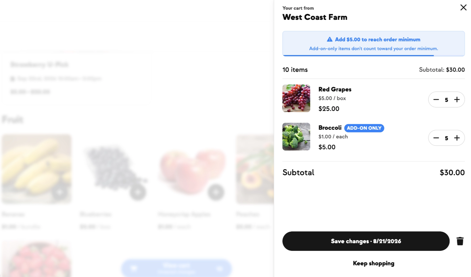 Shopping cart line item showing the Add-on Only badge with its explanation