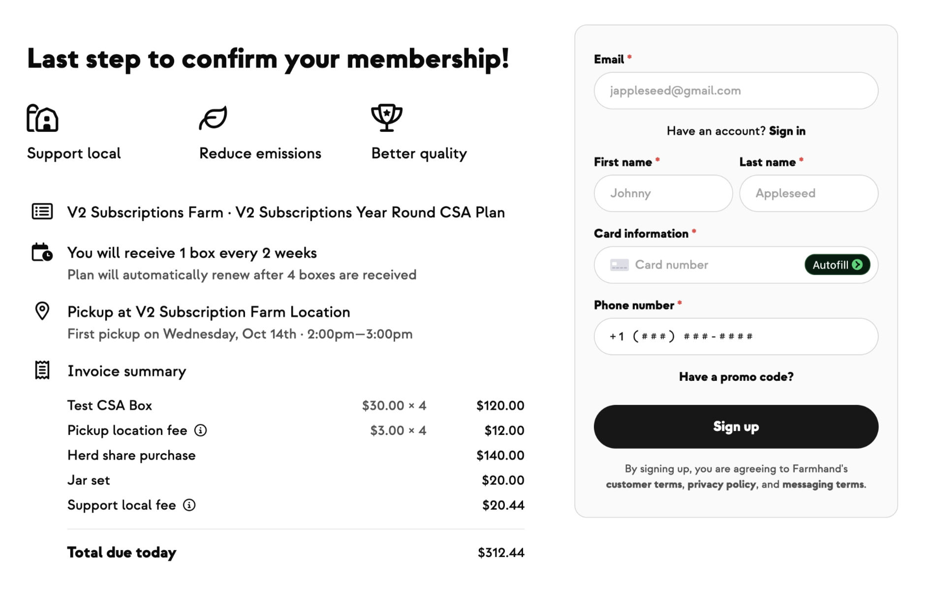Herdshare checkout invoice summary with Herd share purchase and Jar set as their own lines for four shares