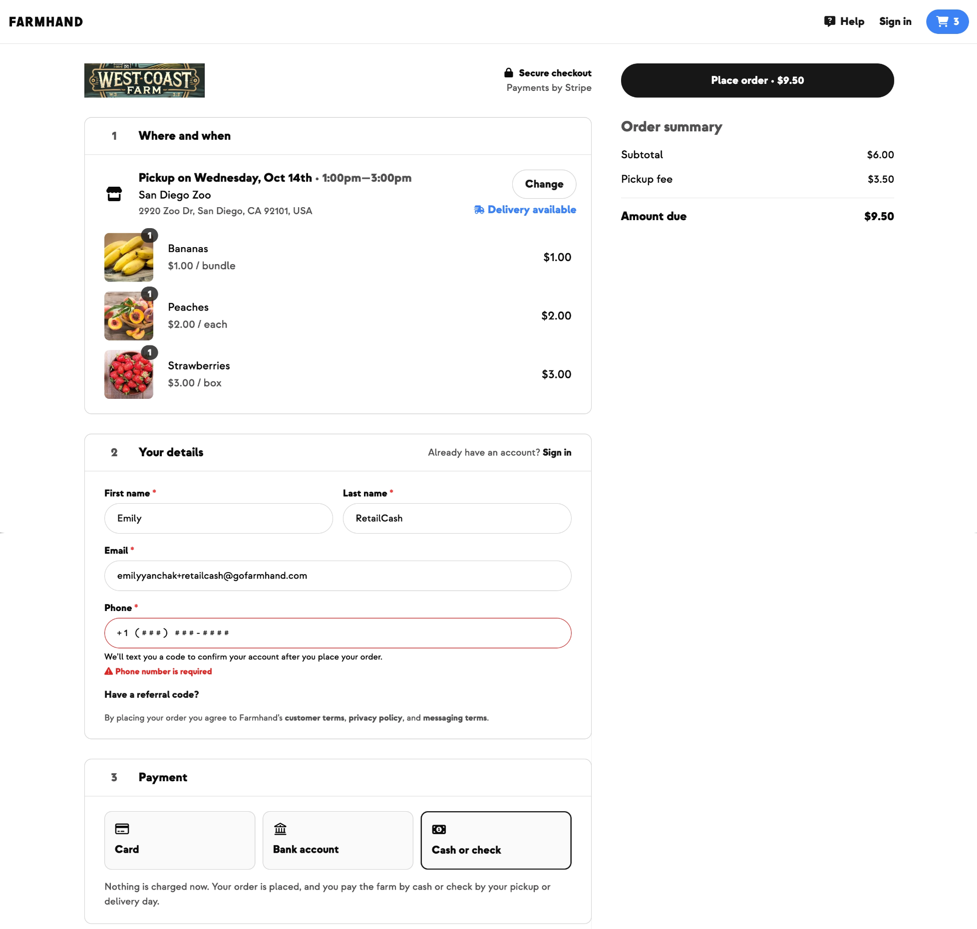 One-page checkout with where and when, details and payment on a single page