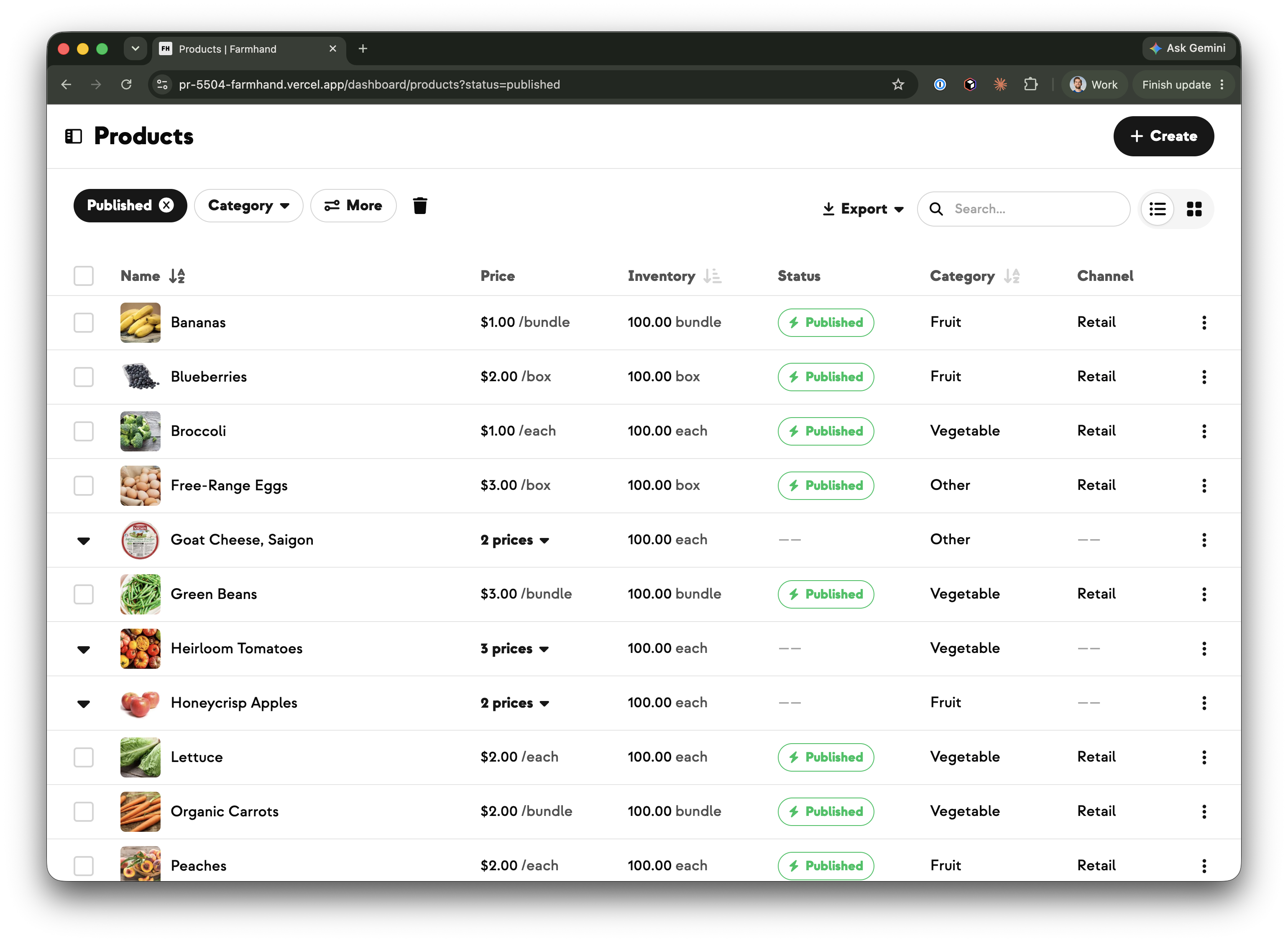 Dashboard page with the side menu hidden and the page running full width
